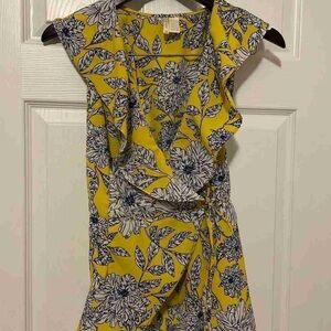Floral Yellow and Blue Wrap Dress